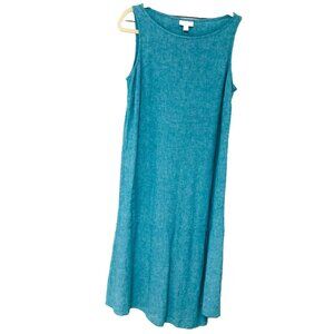 Pure Jill Linen Blend Midi Dress Women XSP Blue Heather Pocket Minimalist Office